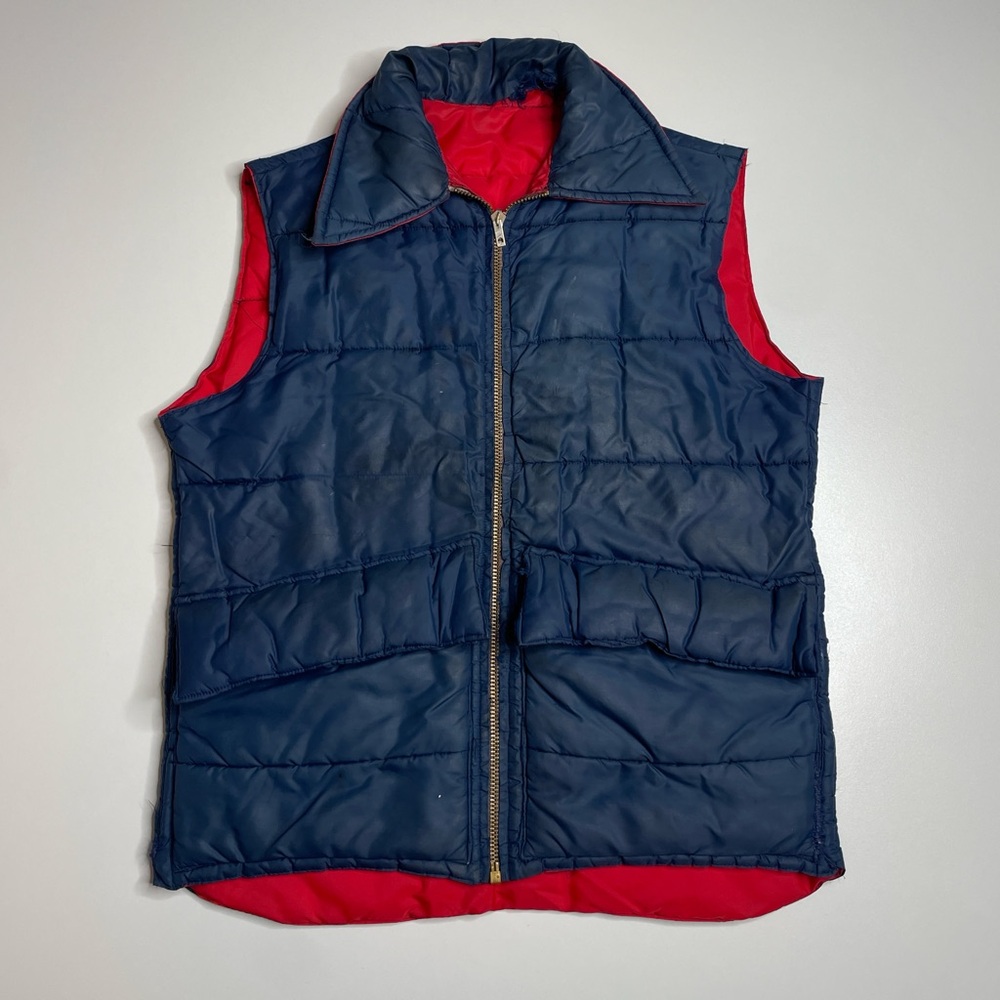 Vintage 50’s Japanese Reversible Puffer Vest Jacket Distressed Blue Red M